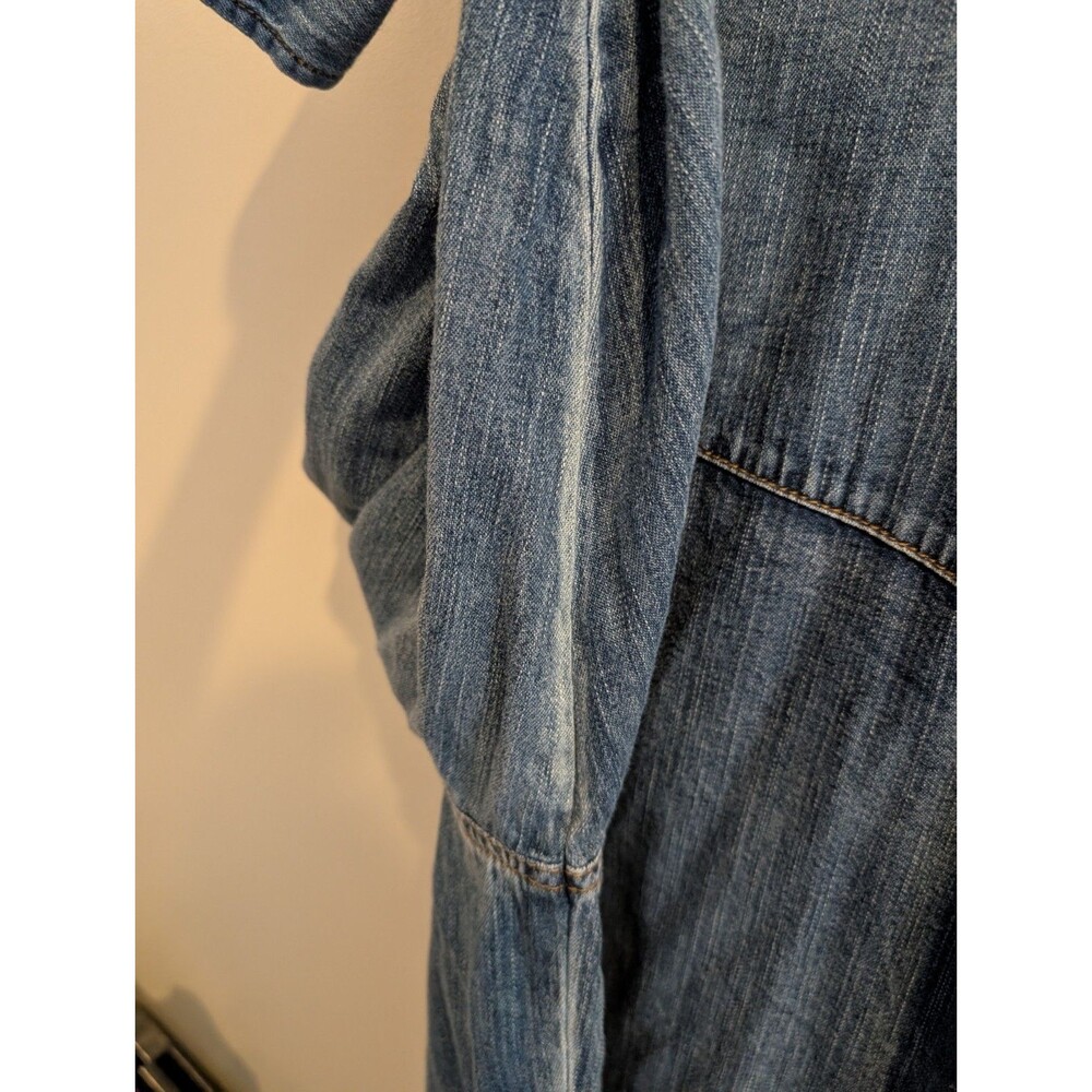 Wrangler XxL Western Denim Pearl Snap Shirt Raw Hem Blue Summer Chore 2xl - Picture 7 of 8